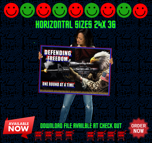 Defending Freedom: Patriotic Eagle and Rifle Motivational Poster Digital Download 24x36 DIGITAL DOWNLOAD POSTER FILE ONLY 