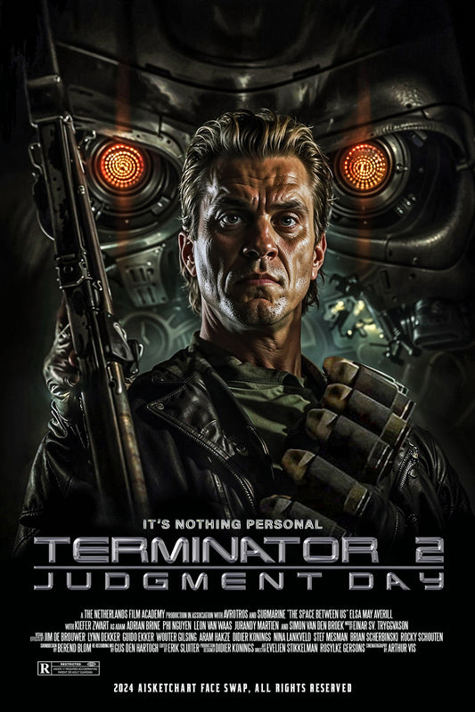 Customized ACTION POSTER TERMINATOR Artwork - Digital Format - Swap Faces, Add Your Text, Complete Customization! A Dream Gift for Movie Lovers.